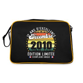 12 Ans Anniversaire Vintage Né en Décembre 2010 - Sac Retro - noir/or - Dos