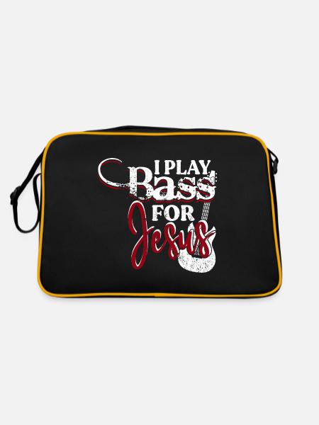 I Play Bass For Jesus Christian Bass Guitar Player - Retro Tasche - Schwarz/Gold - Hinten