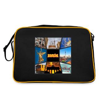 Berlin Skyline Deutschland Stadt Collage Vintage - Retro Tasche - Schwarz/Gold - Hinten