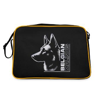 Malinois, Tête De Chien, Dessin Portrait Argent - Sac Retro - noir/or - Dos