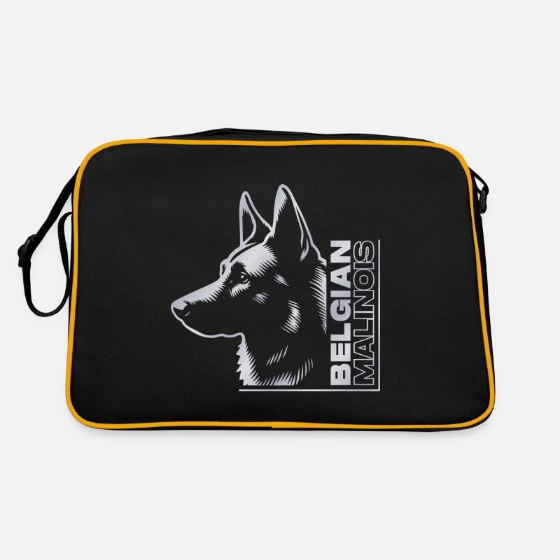 Malinois, Hundekopf, Zeichnung Portrait silber Retro Tasche