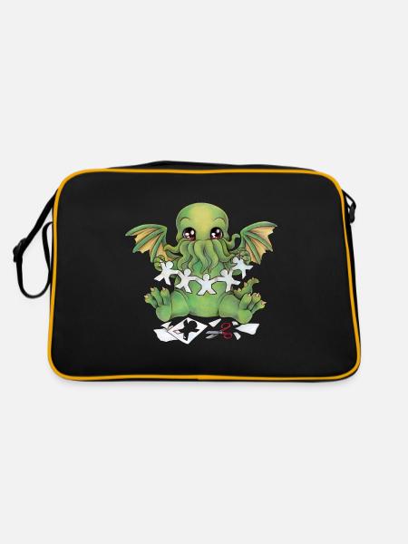 Niedliches Lovecraft Monster Oktopus beim Basteln - Retro Tasche - Schwarz/Gold
