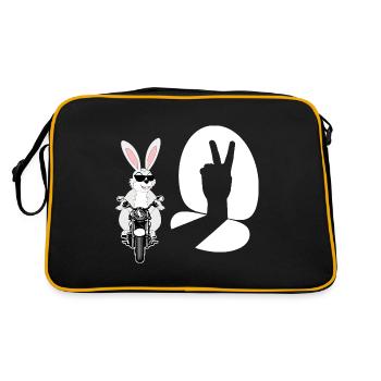 Biker Rabbit Humor Funny Motorcycle Bike Comic - Retro Bag - black/gold - Back