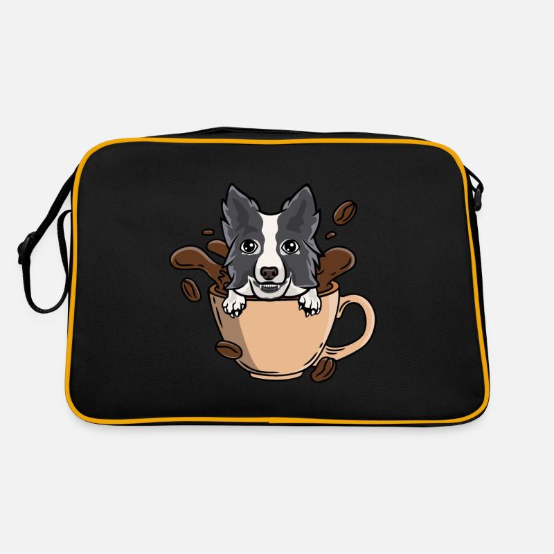 Border Collie in Coffee for Coffee Lovers - Retro Bag - black/gold