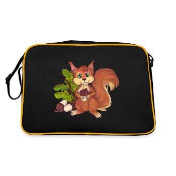 Niedliches Einhörnchen Mit Eicheln im Wald - Retro Tasche - Schwarz/Gold - Hinten
