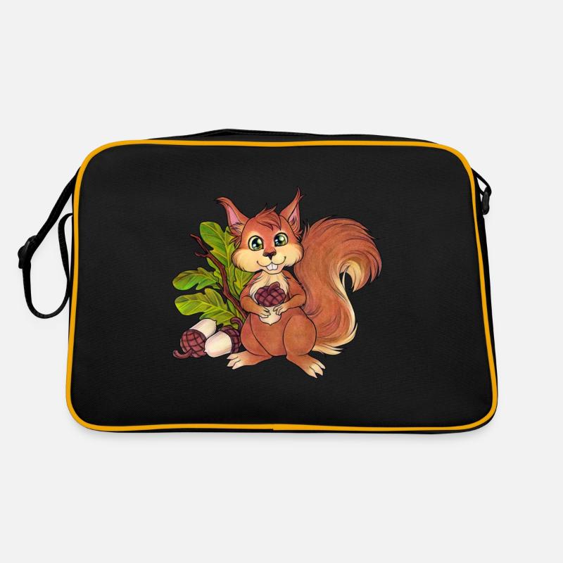 Niedliches Einhörnchen Mit Eicheln im Wald Retro Tasche