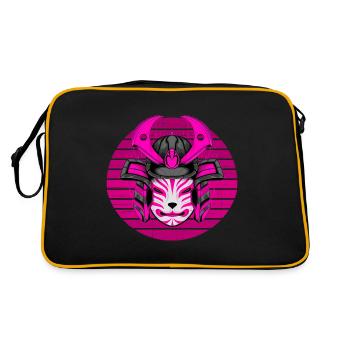Kitsun Vaporwave Japanische Kami Vaporwave Kitsune - Retro Tasche - Schwarz/Gold - Hinten