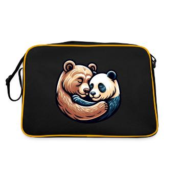 Cuddling Bear And Panda In Love - Retro Bag - black/gold - Back