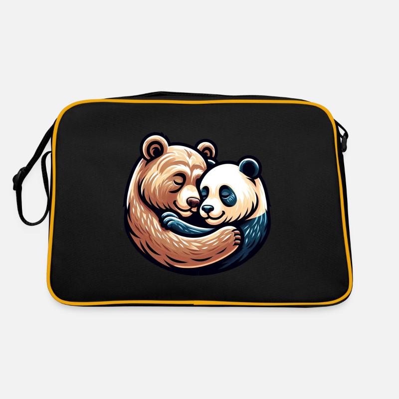 Cuddling Bear And Panda In Love Retro Tasche