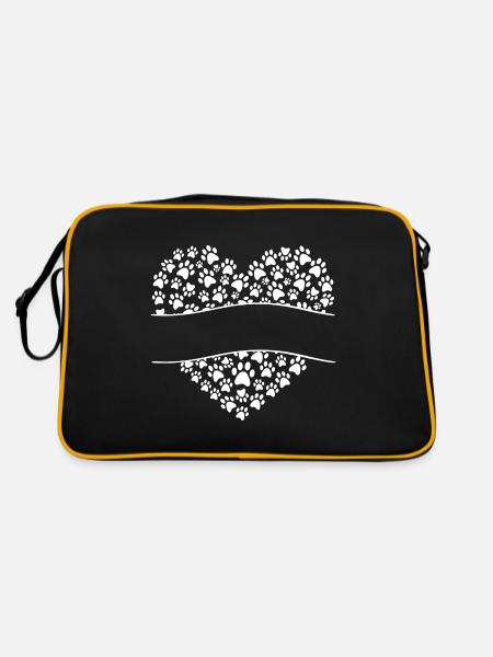 Hund und Pfote in Herz Heart Love Dog Herzform - Retro Tasche - Schwarz/Gold - Hinten