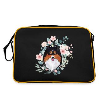 Sheltie black tri flowers - Retro Bag - black/gold - Back