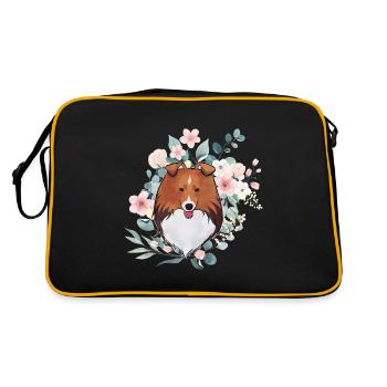 Zobel Shetland Schäferhund mit Blumen - Retro Tasche - Schwarz/Gold - Hinten