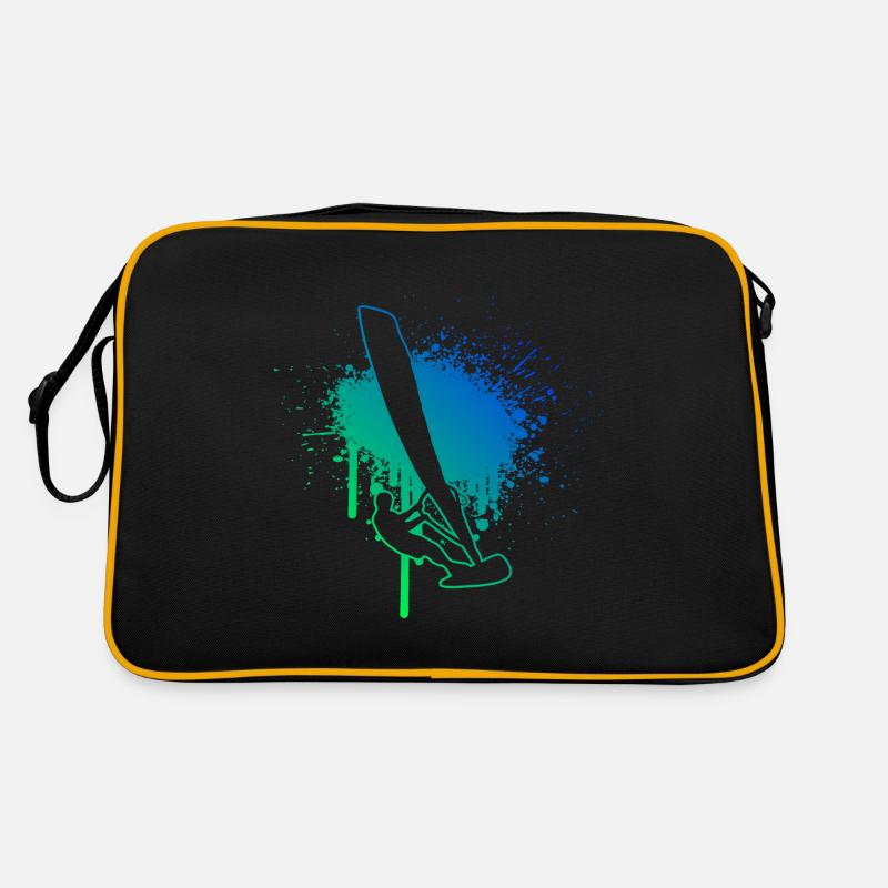 Surfer Surfen Damen Windsurfen Windsurfer - Retro Tasche - Schwarz/Gold