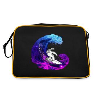 Astronaut Surfer - Mond & Weltall - Retro Tasche - Schwarz/Gold - Hinten