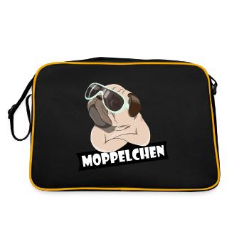Moppelchen Kosename Spitzname Geschenk Hund Mops - Retro Tasche - Schwarz/Gold - Hinten
