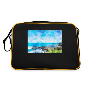 Wasserfarben Bild von Hunderten von Möwen - Retro Tasche - Schwarz/Gold - Hinten