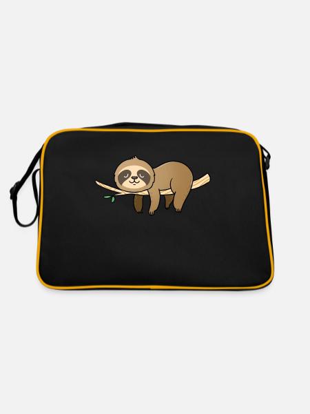 Faultier schläft auf einem Ast - Retro Tasche - Schwarz/Gold - Hinten