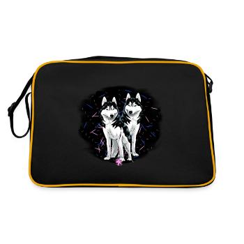 Husky Hunde Hund Haustiere Hundehalter Rassehund - Retro Tasche - Schwarz/Gold - Hinten