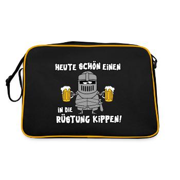 Heute schön einen in die Rüstung kippen - Retro Tasche - Schwarz/Gold - Hinten