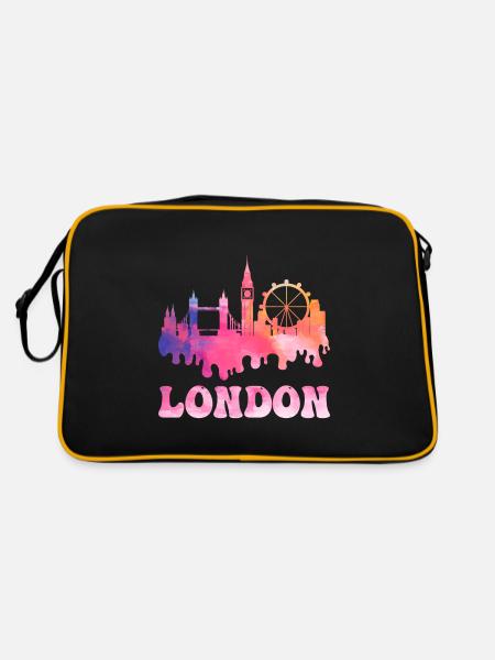 London England UK Stadt Skyline Splash Bunt - Retro Tasche - Schwarz/Gold - Hinten