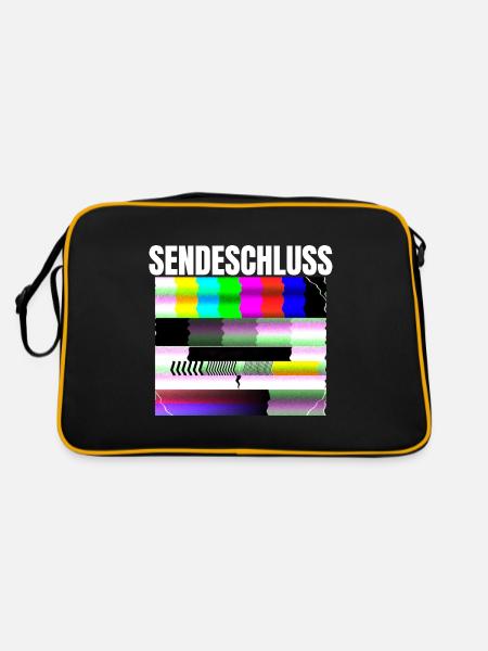 Testbild Röhrenbildschirm Testbild Sendepause 80s - Retro Tasche - Schwarz/Gold - Hinten