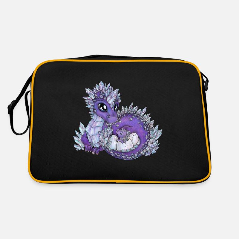 Niedliche Drachenmama mit Baby Drache Geschenkidee - Retro Tasche - Schwarz/Gold