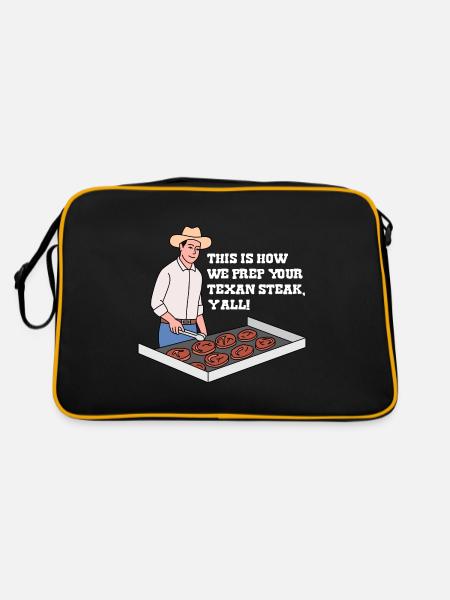 Steak in Texas Design für stolze Texaner - Retro Tasche - Schwarz/Gold - Hinten