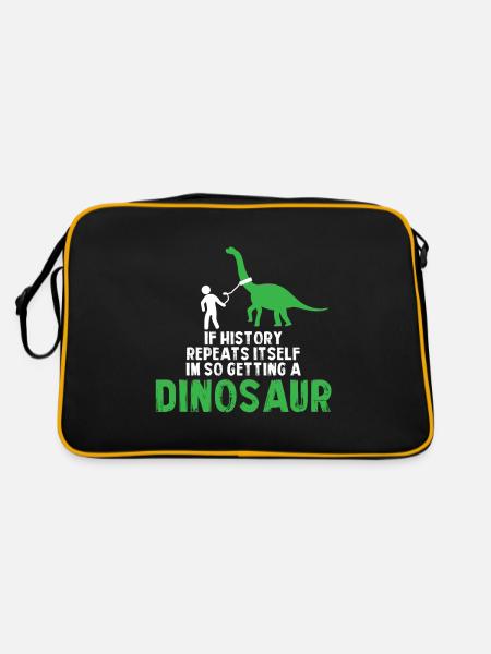 Ich möchte ein Dino sein Geschenk Tier tot - Retro Tasche - Schwarz/Gold - Hinten