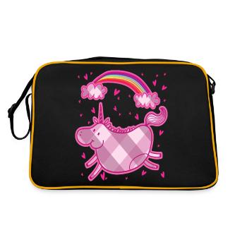 Pummeliges Einhorn Regenbogen Rauten Rosa Geschenk - Retro Tasche - Schwarz/Gold - Hinten