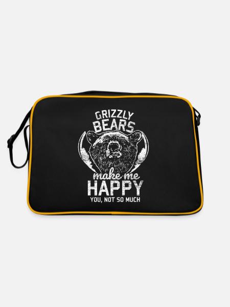 Grizzly Bären machen mich glücklich Geschenk Tier - Retro Tasche - Schwarz/Gold