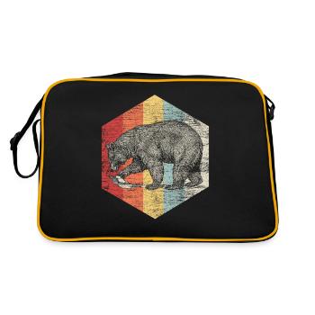 Bear hunts fish nature forest gift animal predator - Retro Bag - black/gold - Back