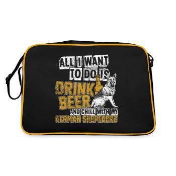 Deutscher Schäferhund Wachhund Tier Geschenk Bier - Retro Tasche - Schwarz/Gold - Hinten
