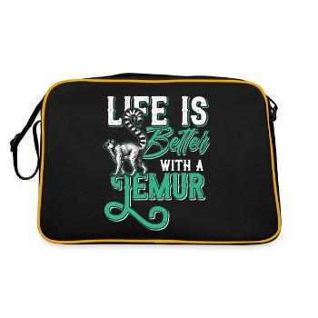 Lemur monkey semi-monkey animal gift animal protection. - Retro Bag - black/gold - Back