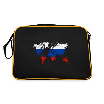 Russland Weltkarte - Retro Tasche - Schwarz/Gold - Hinten
