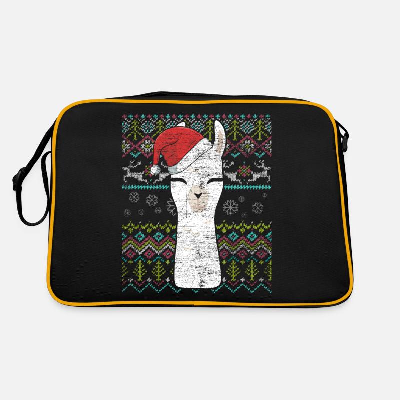 Lama Alpaka Weihnachten Sweater Tier Kamel - Retro Tasche - Schwarz/Gold