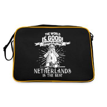 Niederlande Holländer Amsterdam Geschenk Mühle - Retro Tasche - Schwarz/Gold - Hinten
