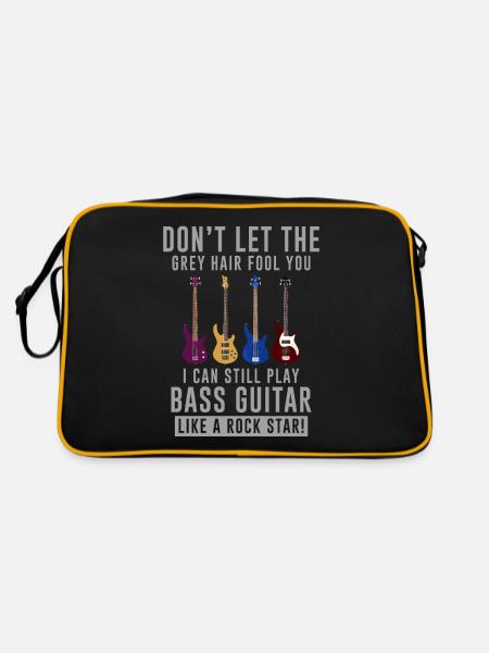 Bass Gitarre Alter Mann Haare Opa Rentner Onkel - Retro Tasche - Schwarz/Gold - Hinten