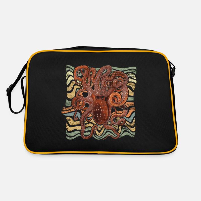 Oktopus - Retro Tasche - Schwarz/Gold