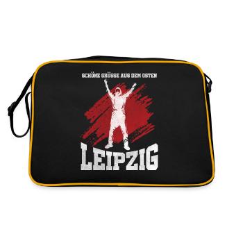 Schöne Grüße aus dem Osten Leipzig - Sachsen - Retro Tasche - Schwarz/Gold - Hinten