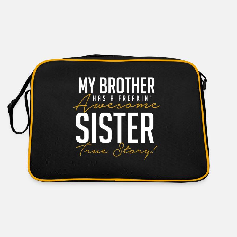 Schwester Bruder Geschenk - Retro Tasche - Schwarz/Gold