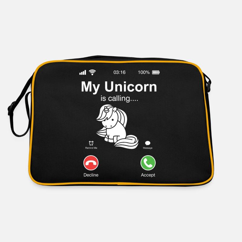 Einhorn ruft an Geschenk Tiere Regenbogen - Retro Tasche - Schwarz/Gold