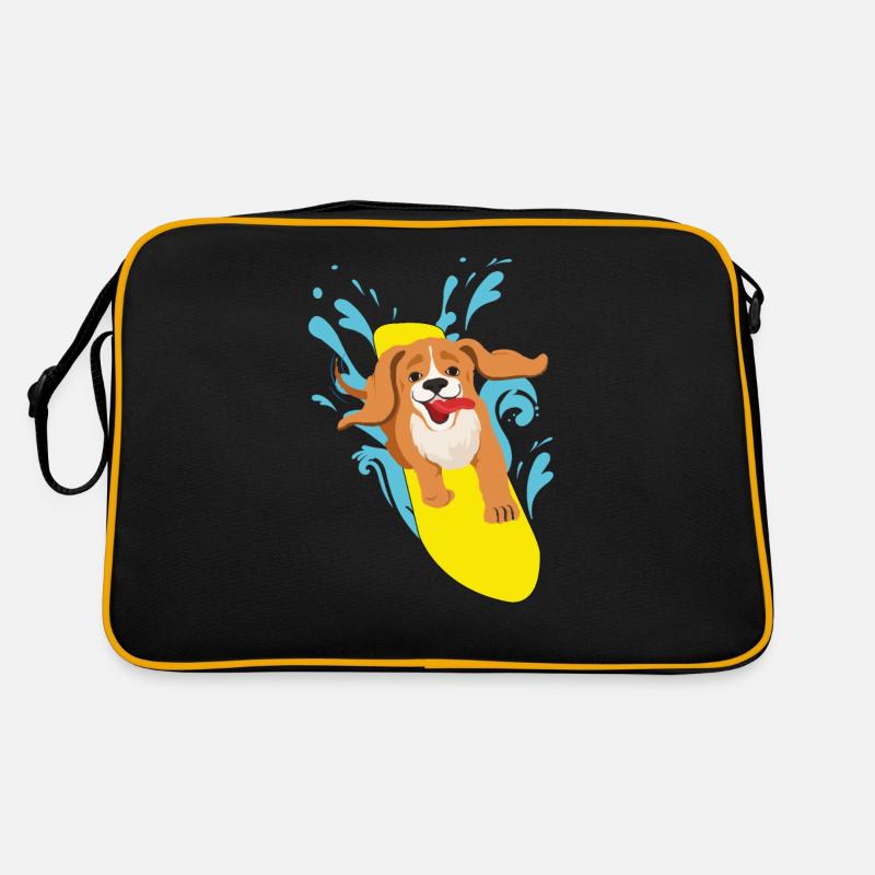 Surf Dog Dog Cocker Spaniel Surfer cadeau de surf - Sac Retro - noir/or