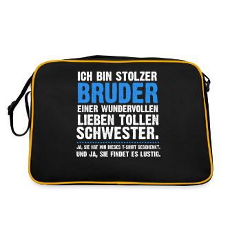 Ich bin stolzer Bruder einer tollen Schwester - Retro Tasche - Schwarz/Gold - Hinten