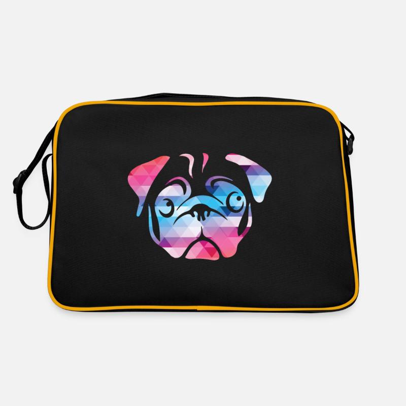 Pug Design T-Shirt Geometric Colored Moped Head Retro Bag