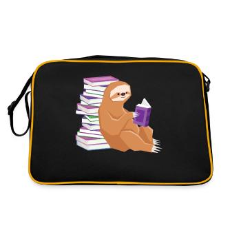 Faultier Faulenzen Lesen Leseratte Buch Student - Retro Tasche - Schwarz/Gold - Hinten