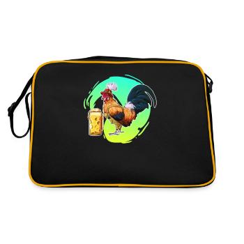 Hahn Bier Bayern Lederhose Geschenk - Retro Tasche - Schwarz/Gold - Hinten