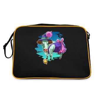 Kuh Dirndl Tracht Bayern Geschenk - Retro Tasche - Schwarz/Gold - Hinten