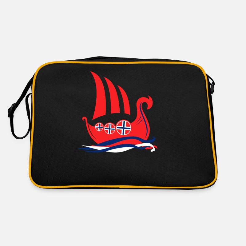 Wikinger Schiff Drachenschiff Norwegen - Retro Tasche - Schwarz/Gold