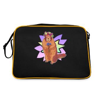 Gentian Marmot Flowers Wreath Alm Alps Gift - Retro Bag - black/gold - Back