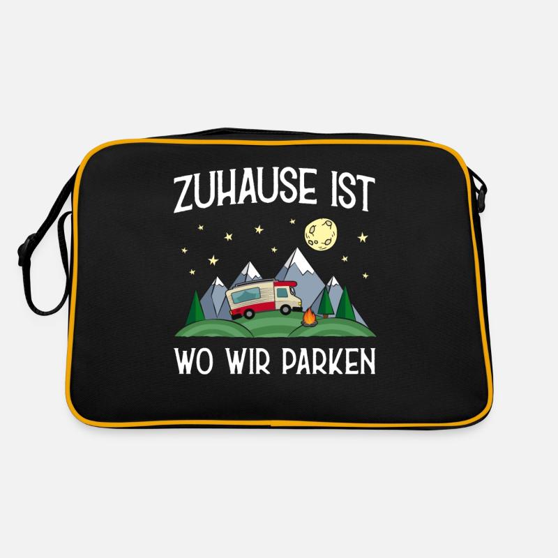Witziges Camping Wohnmobil Berge Wildnis Geschenk - Retro Tasche - Schwarz/Gold
